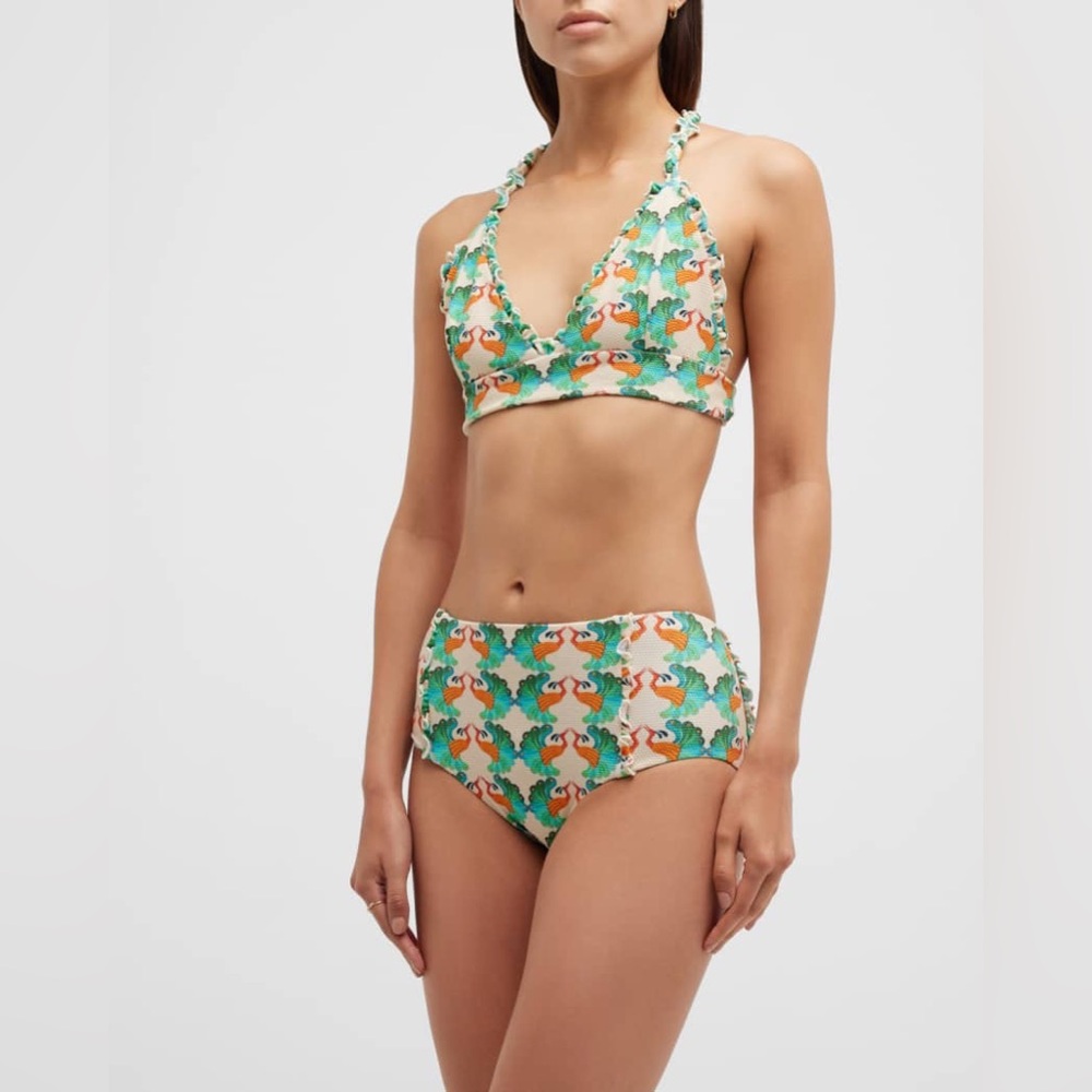 NWT La DoubleJ Frilly Peacock Bikini Bottoms XS